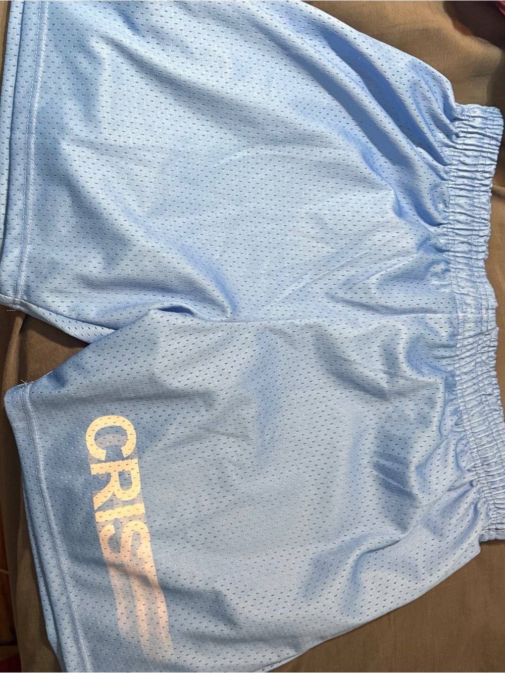 Light Blue Mesh Athletic Shorts with White CRISP Accent